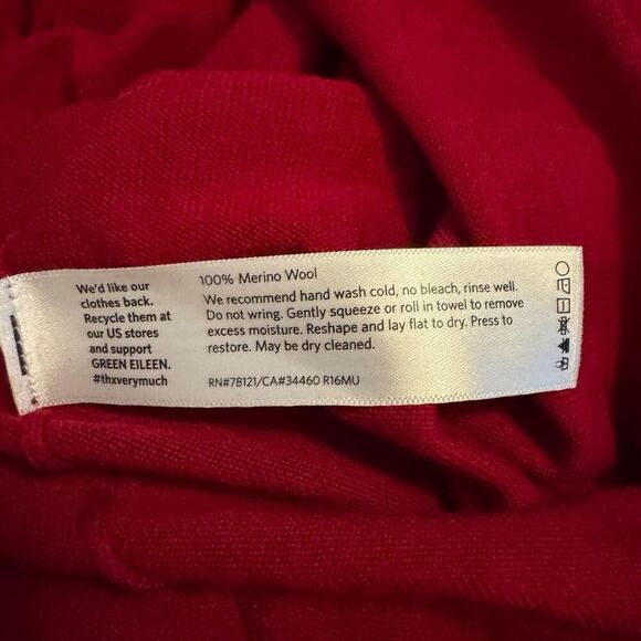 Eileen Fisher Women’s Large Red Merino Wool Sweater Cowl Neck Long Sleeve - Picture 5 of 5